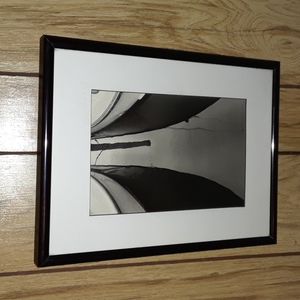Black Steel Framed Black and White Photo of boats and reflection on the water